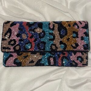 IMPECCABLE PIG Multicolor Beaded Animal Print Clutch/Crossbody